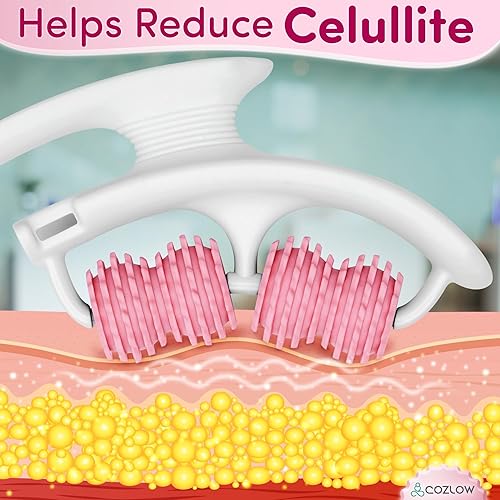 Miniatura 5 de COZLOW Rodillo de masaje para celulitis, rosa, masajeador anticelulítico con asas de rodillo desmontables para muslos, piernas y glúteos,