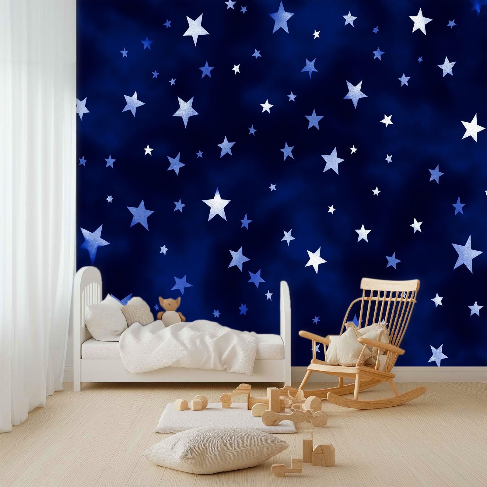 Fototapeta z włókniny, motyw niebiański, tapeta 400 x 280 cm (szer. x wys.), nowoczesna tapeta z włókniny, efekt 3D, dekoracja ścienna, minimalistyczne gwiazdy, paski, tapeta ścienna, do salonu