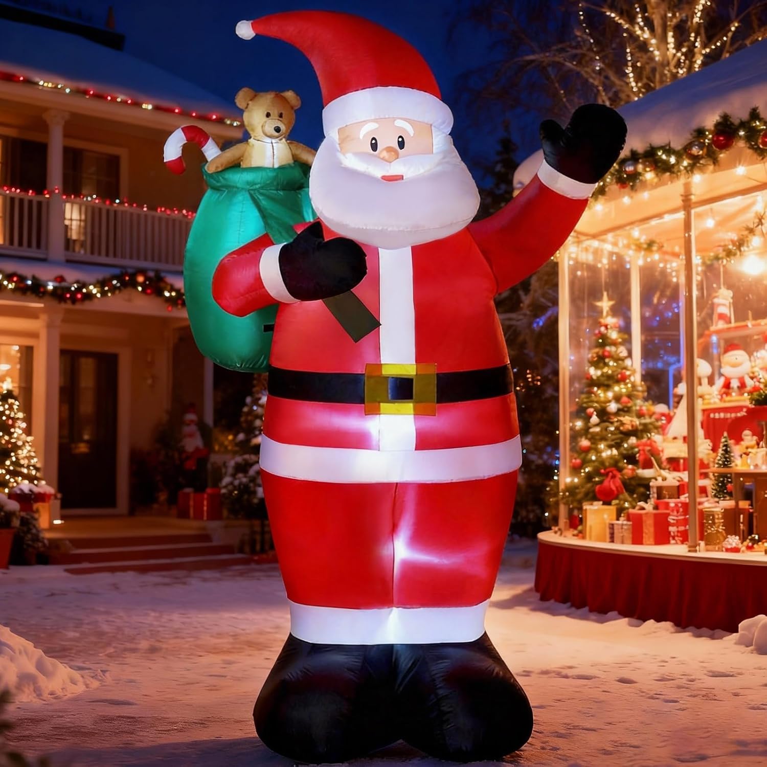 8 FT Christmas Inflatables Outdoor Decorations, Santa Claus with Gift Bag, LED Lighted Blow Up IP68 Weatherproof Sitting Santa Xmas Indoor Outdoor Decor for Yard Garden Lawn Mall Party Holiday