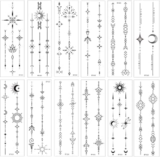 Long black vine and leaf temporary tattoo designs