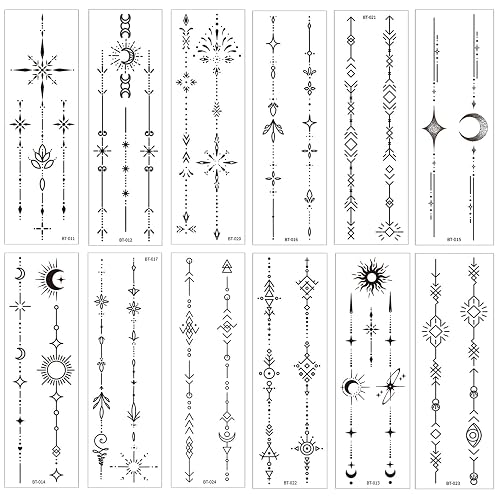 Simple Vines Line Temporary Tattoos For Women Girls-12 Sheet Branch