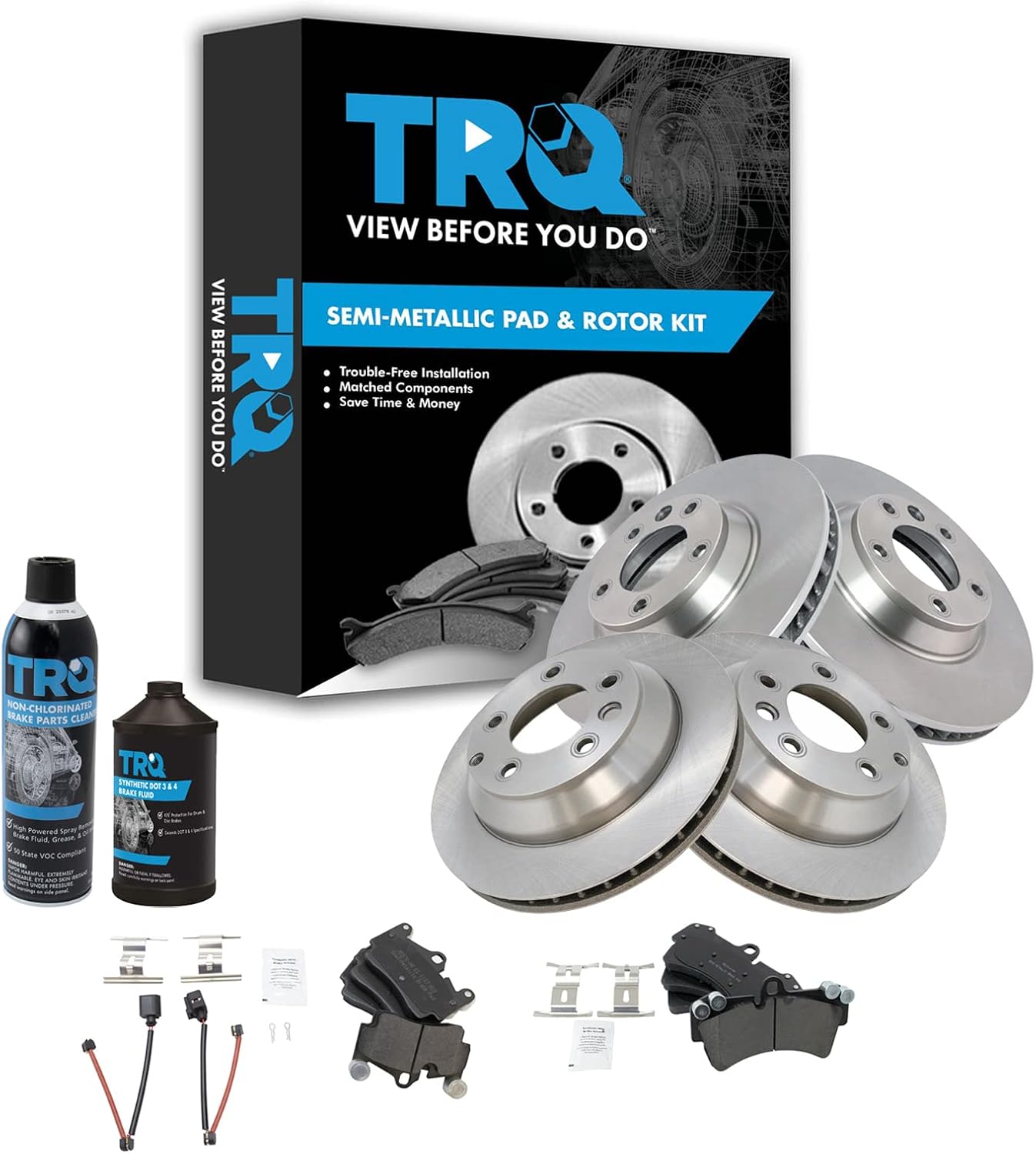 TRQ Front and Rear Brake Pad & Rotor Kit Brake Chemical Kit Brake Pads Brake Rotor Semi-Metallic Compatible with 2007-2015 Audi Q7 2003-2010 Porsche Cayenne 2004-2008 Volkswagen Touareg