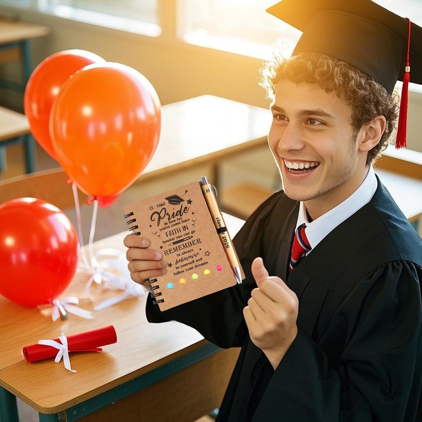 EYNDYN Set di 24 quaderni motivazionali per laurea, con penne, mini quaderni per laureati, penna a sfera, idea regalo per studenti universitari, insegnanti, bomboniere scolastiche