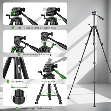 Huepar Tripod 50-inch Extendable Height Tripod Use with Laser Level, Point Lasers, Lazer Distance Measures, 1/4 and 5/8 Thread Mount for for Varieties Tools, Outdoor and Indoor T13A