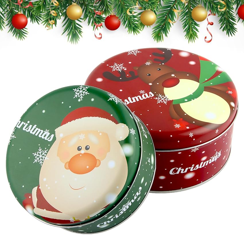 Immagine del prodotto Taozoey Scatole di Biscotti di Natale, Scatole di Latta Natalizia, Scatole per Biscotti in Metallo, Lattine di Biscotti di Natale, Scatola di Latta Rotonda con Coperchio