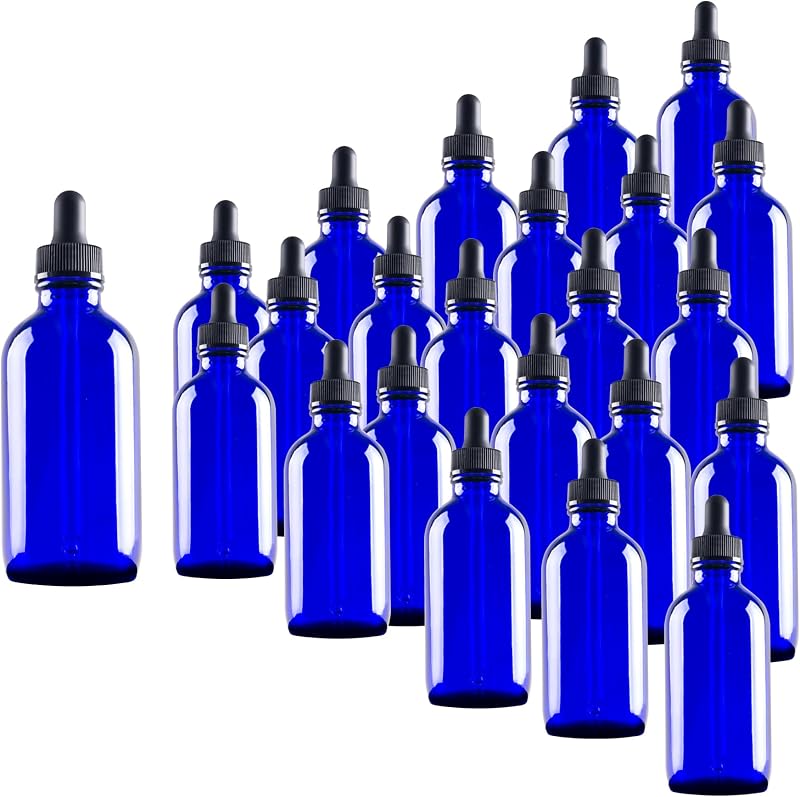 Easeen Frascos de vidro azul com conta-gotas, 120 mL, pacote com 24