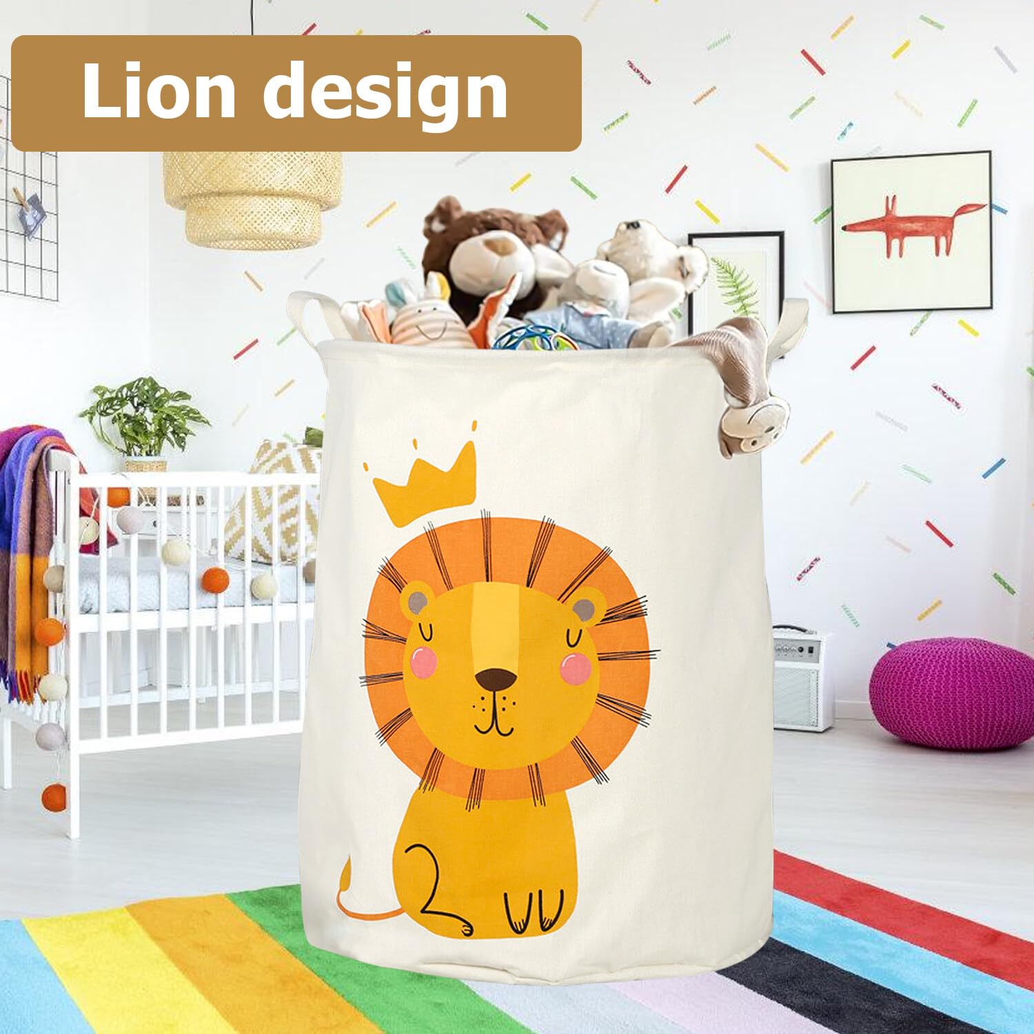 Cesto portabiancheria pieghevole da 60 l, cesto portabiancheria per bambini, con motivo leone, cesto portabiancheria, impermeabile, per vestiti per bambini, 40 cm di larghezza x 50 cm di altezza