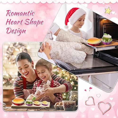 Miniatura 5 de Meanplan 60 moldes con forma de corazón para el día de San Valentín, de 3.4 onzas, de papel de aluminio, de 9 onzas, moldes para hornear cupcakes,