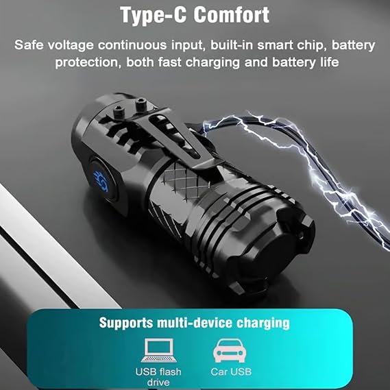 German Three-Eyed Monster Mini Flash Super Power Flashlight, Thumb Flashlight Flashlights, Multi-Functional Pen Clip Light Steel High Lumen Rechargeable Waterproof (2Pcs-a)