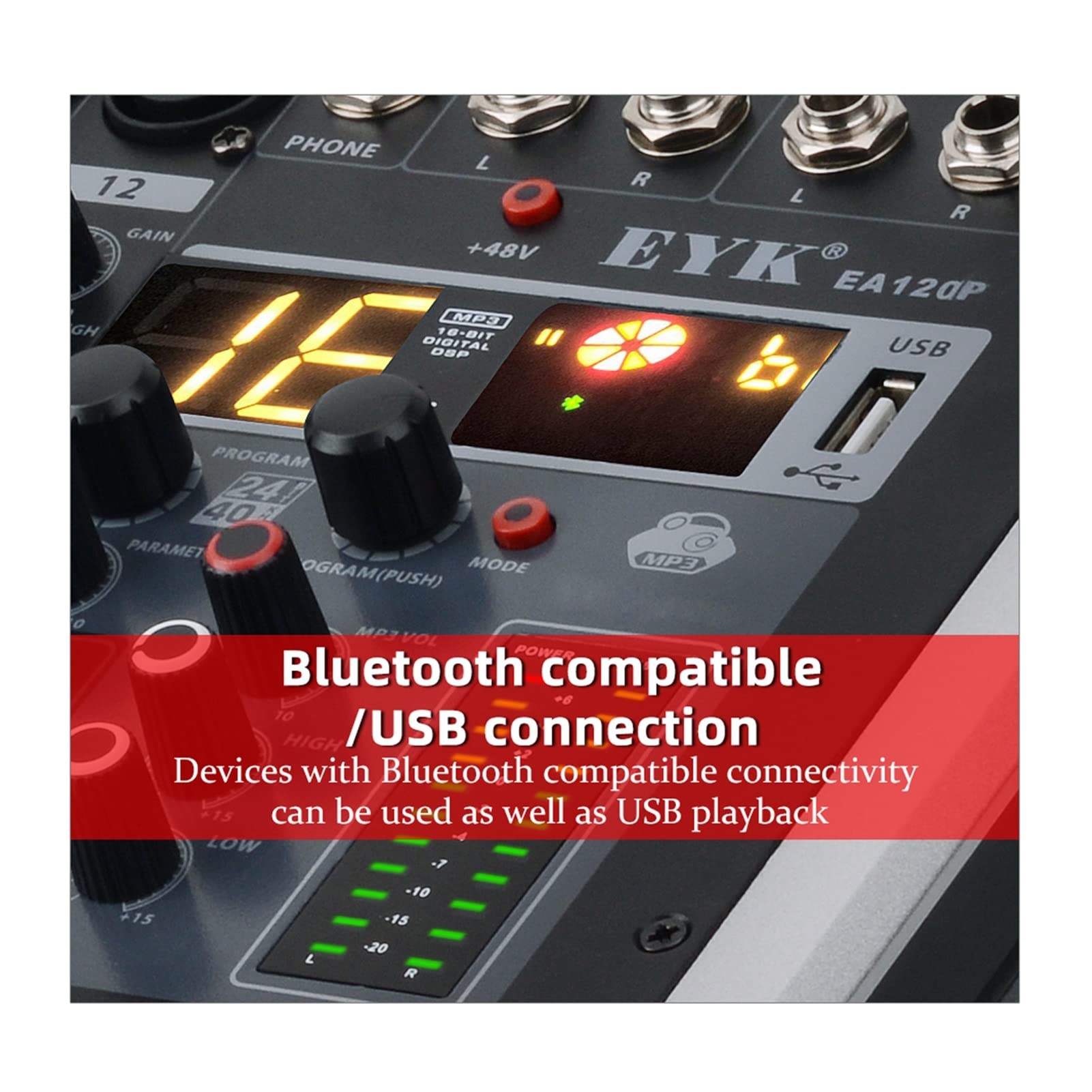 Attrezzatura per DJ per Feste Professional 12 canali Audio Mixer Console Amplificatore di Alimentazione BUILE 2X150W Compatibile Bluetooth USB 24- Bit 1 6dsp