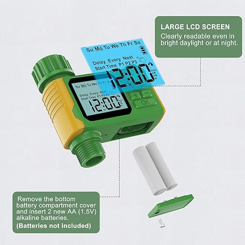 Miniatura 6 de Temporizador de manguera de jardín programable automático, temporizador digital de agua con pantalla LCD, retardo de lluvia y modos manuales para