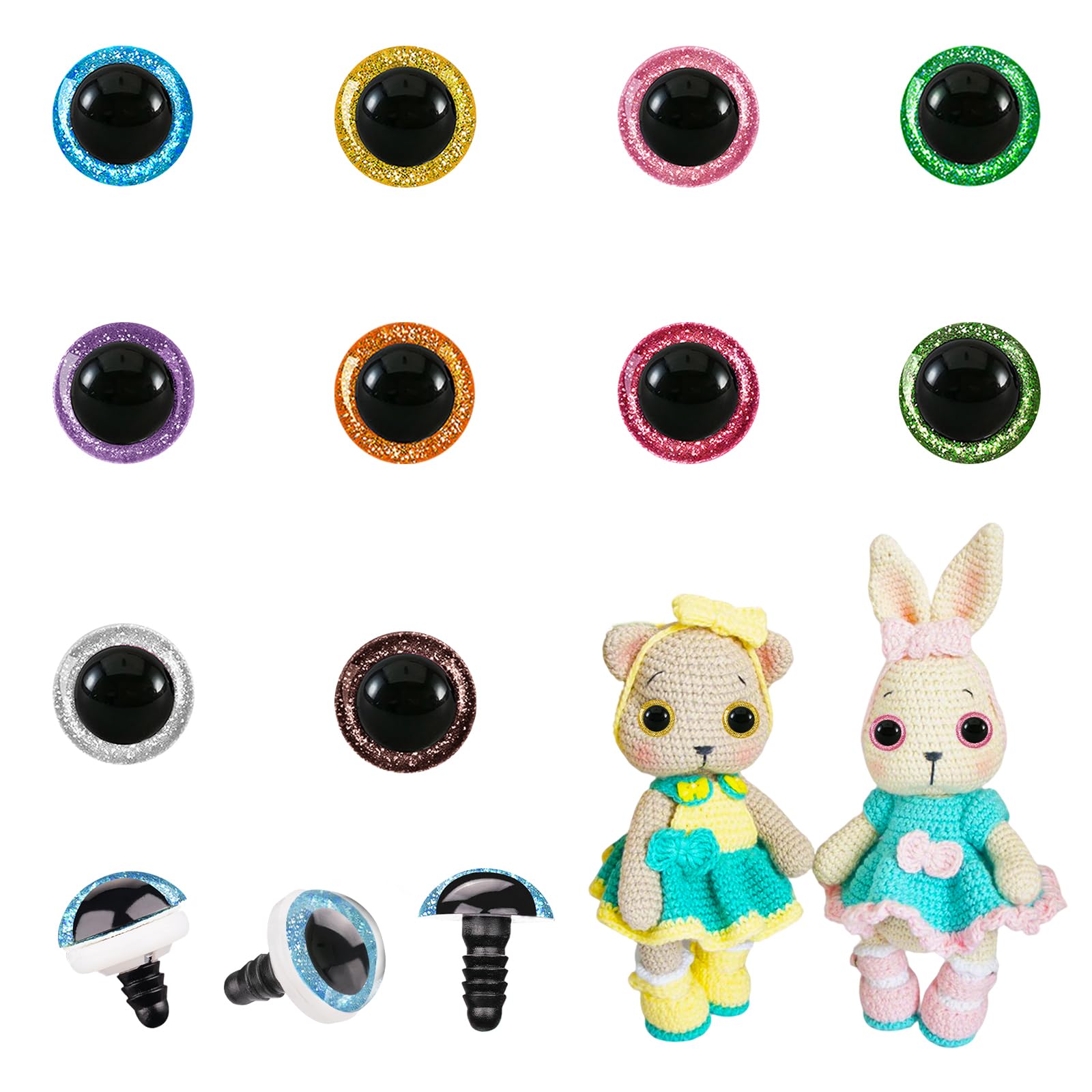 MUCUNNIA 200pcs 16mm Glitter Safety Eyes for Amigurumi with Washers