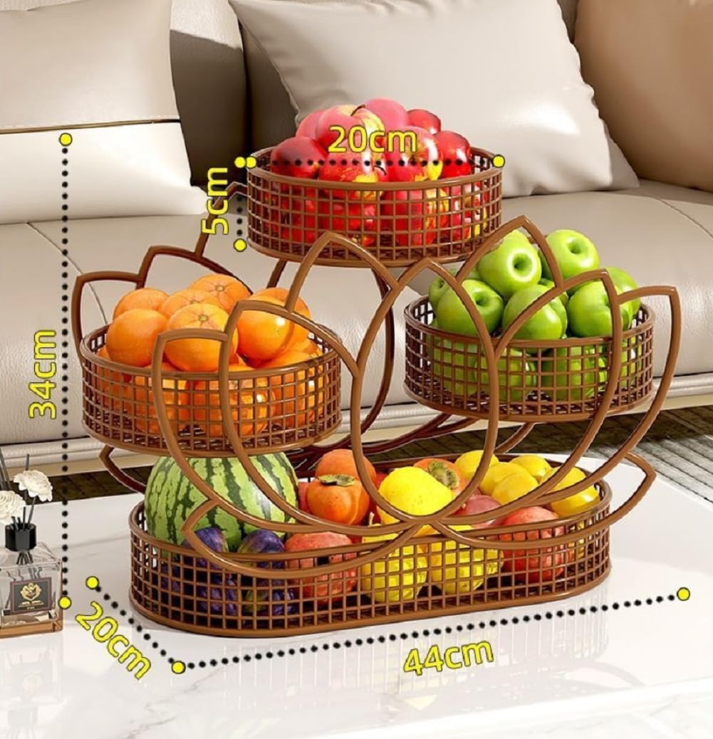 JUNYFFF Obst Etagere 4 Stöckig - Obstschale Für Länger Frisches Obst - Obstkorb Metall - Etagere Mit 4 Obstschalen - Dekorative Obst Aufbewahrung - Etagere Obst