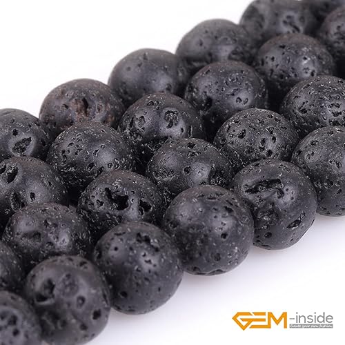 Miniatura 3 de GEM-Inside - Cuentas sueltas de piedra de lava negra natural de 0.315 in para hacer joyas, 15 pulgadas Cordierita de grado A