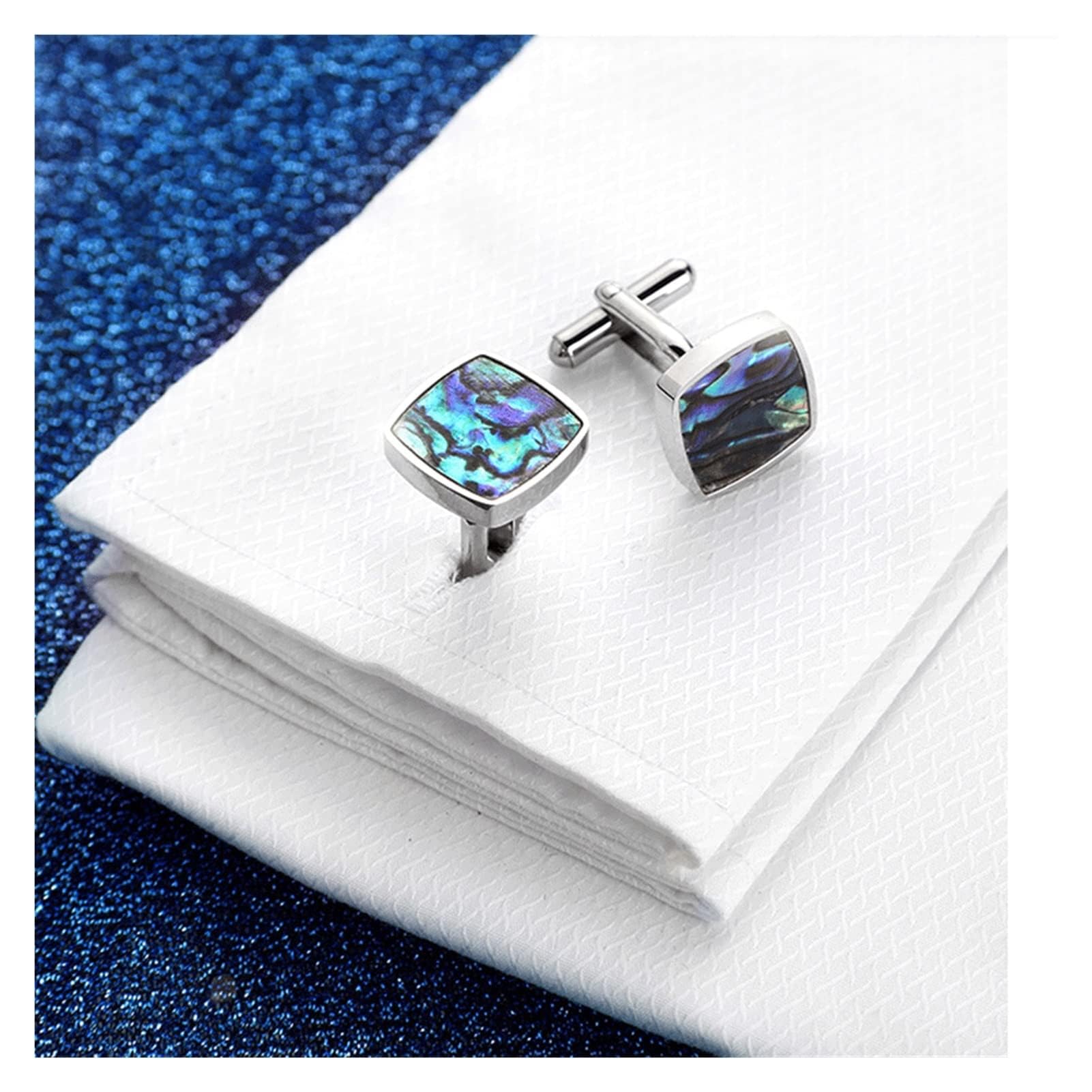 Joyería Gemelos para Hombres Gemelos Concha Natural Concha De Mariposa Azul Caja De Regalo para Hombres Gemelos para Camisa Camisa con Clavos Gemelos para Traje (A)