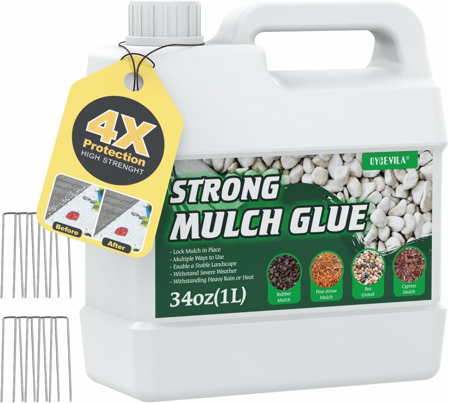 Concentrate Clear Mulch Glue, Quick Dry Mulch Gravel Binder Glue, Strong Mulch Glue, Mulch Lock and Pea Gravel Stabilizer, Non-Toxic Mulch Glue, Mulch Rock Glue for Landscaping Pea Gravel & Bark