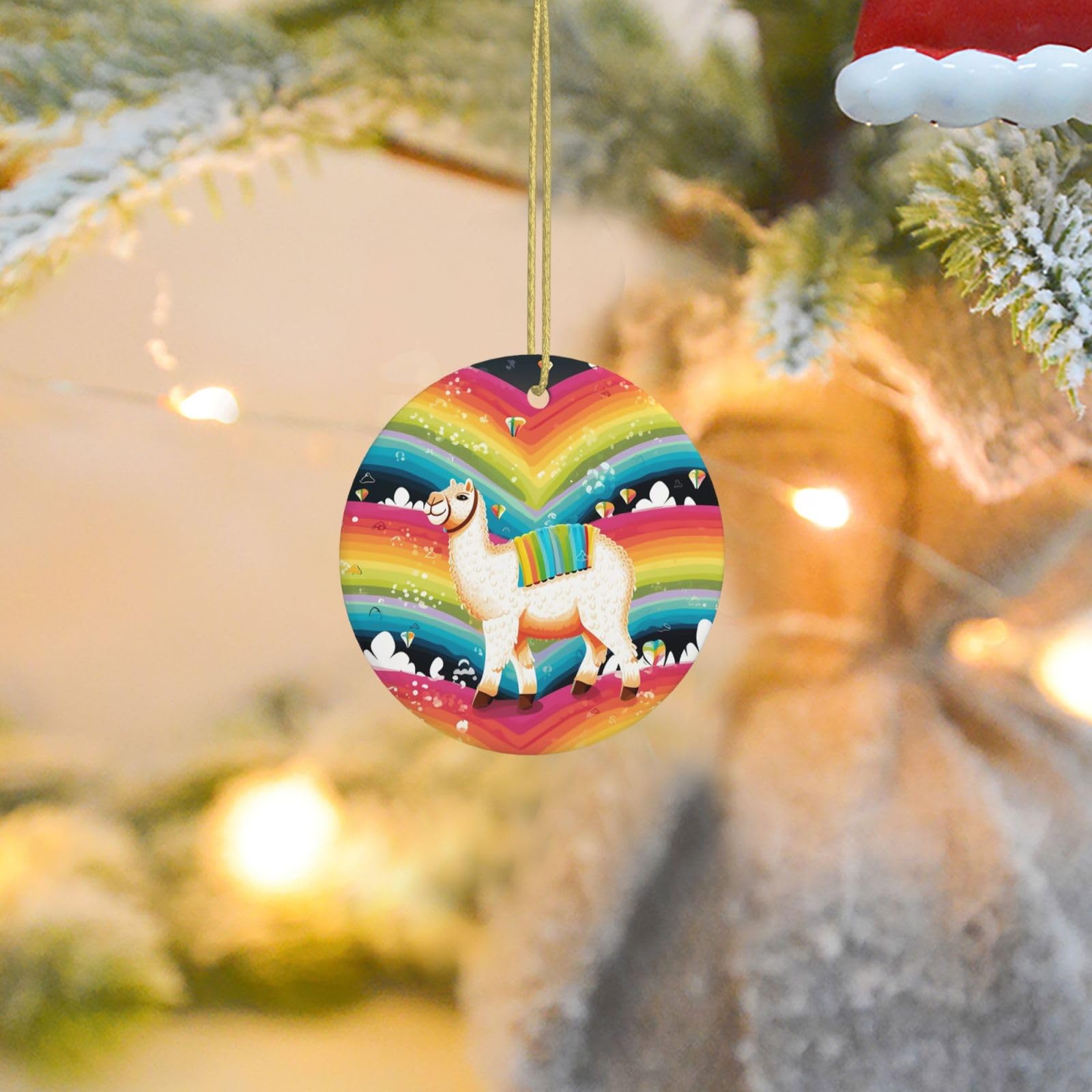 Christmas Tree Ornaments Ceramics Christmas Round Decorations Camel and Rainbow Ceramics Ornaments Circle Pentagram Xmas Tree Hanging Pendant for Christmas Tree Party Holiday Home Decor