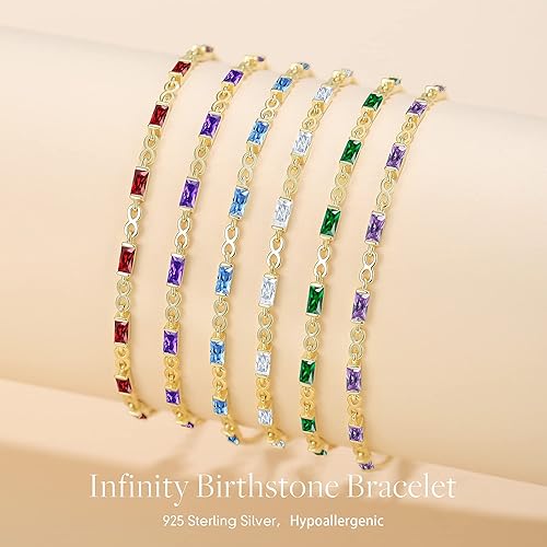 Miniatura 6 de CDE Pulseras de plata de ley 925 con piedra natal para mujer, delicada pulsera de tenis infinito con dije de eslabones simples, cumpleaños,