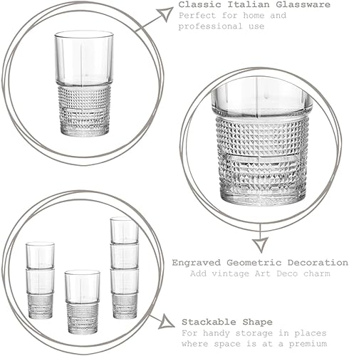 Miniatura 4 de Bormioli Rocco Bartender Novecento - Vaso apilable de 13.75 onzas para cócteles mixtos, transparente, juego de 4