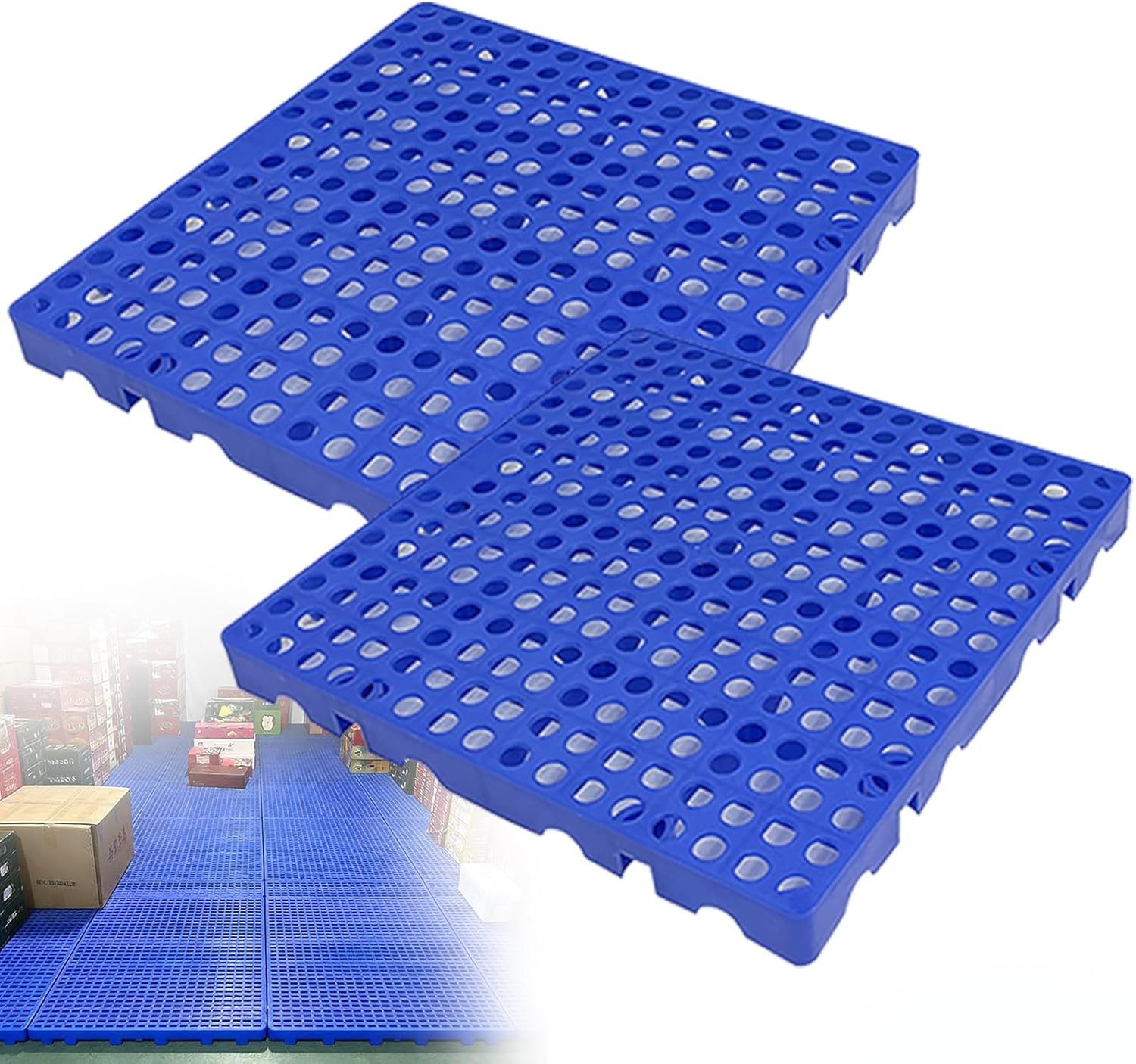 2 Pcs Plastic Pallets, Waterproof Floor Pallet Interlocking Storage Pad for Flooring Room Supermarket Warehouse(60x60x3cm)