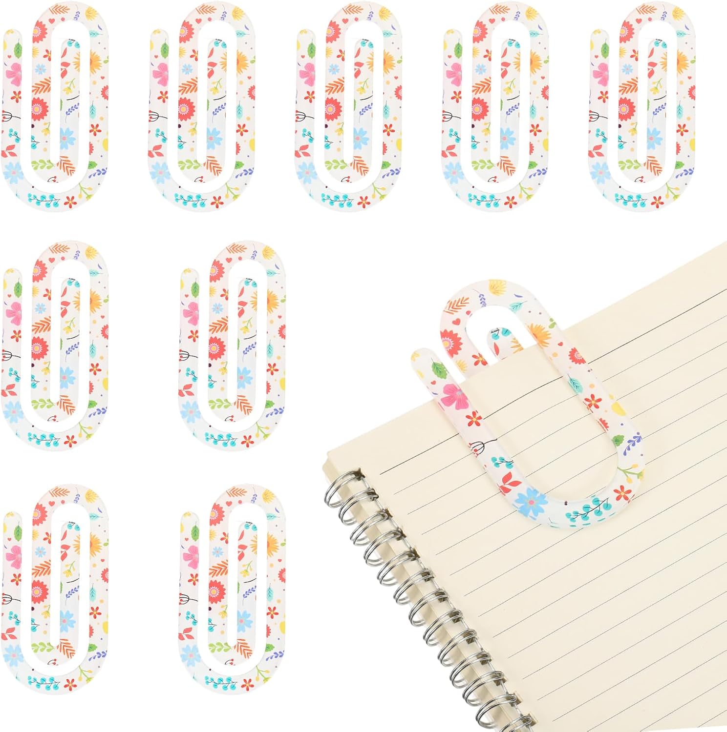 PATIKIL 10Pack Acrylic Paper Clip, 1.97 x 3.94 Inch Flower Pattern Huge Sublimation Paper Clip Bookmarks with Card for Office Holders Envelope DIY Crafts Gifts Home, White