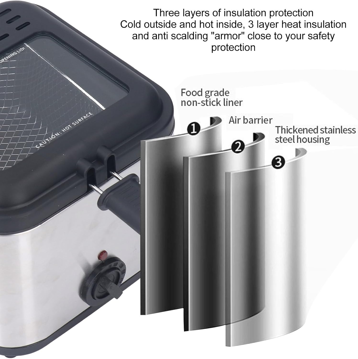 Electric Deep Fryer, Stainless Steel French Fries Fryer 2.5L, 1000W with Temperature Adjustable for Chicken Onion Restaurant Use (US Plug 110V)