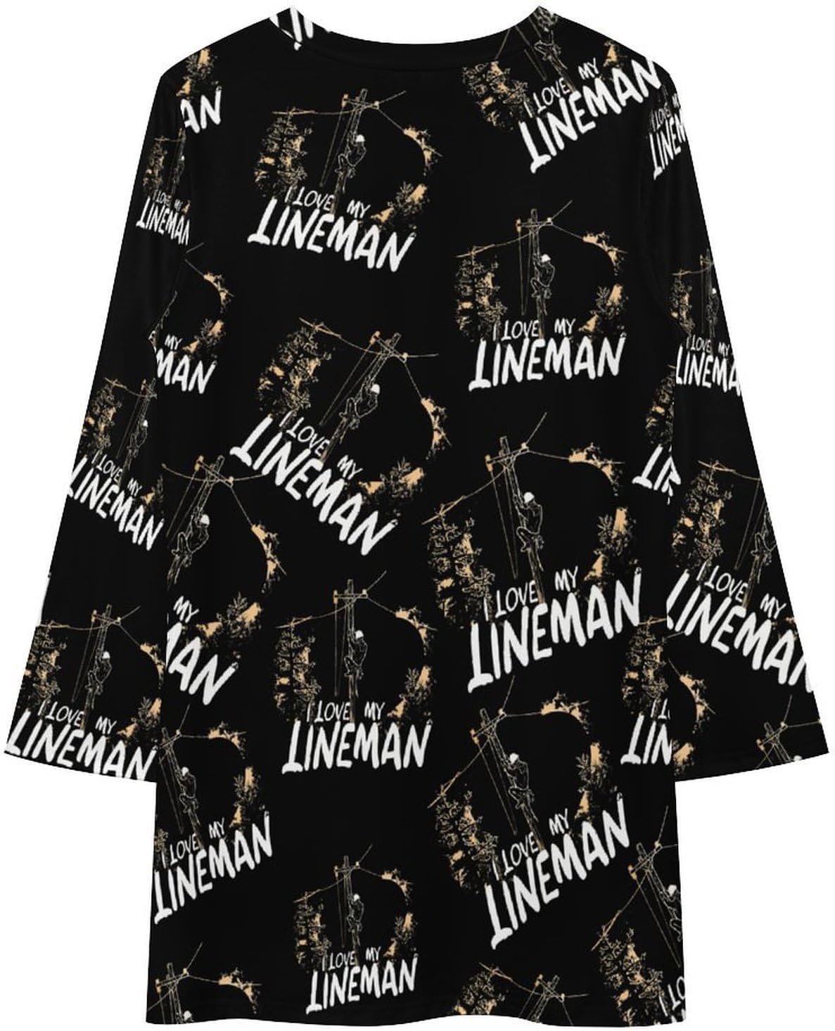 I Love My Lineman Women's Fleece Sleeve Sweatshirt Dress Long Pullover Casual Dresses