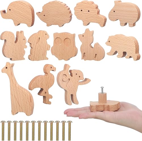 Pomos decorativos de madera para gabinetes de madera con tornillos, tiradores de tocador, pomos de madera marinos de animales del bosque, pomos para