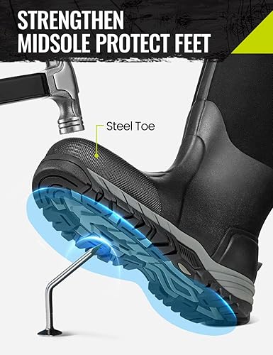 Miniatura 2 de TIDEWE Botas de trabajo a prueba de pinchazos con puntera y vástago de acero, botas de goma antideslizantes impermeables para hombres, botas de