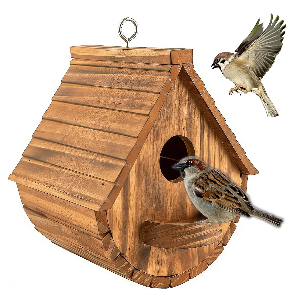SKIKHN Casa para pájaros de Madera,17.5x15x20CM Caja para Colgar en el hogar,Nido para pájaros de Madera,Resistente a la Intemperie,Casa Pajaros Exterior para el Hogar de Tetas,Gorriones y Otras