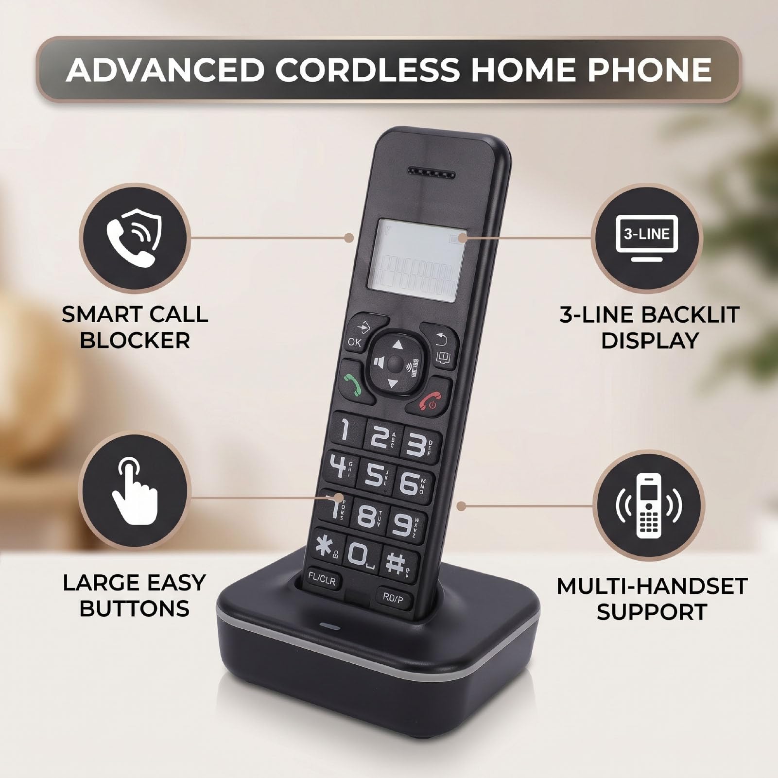 Topiky Système Téléphonique sans Fil avec combiné pour la Maison avec