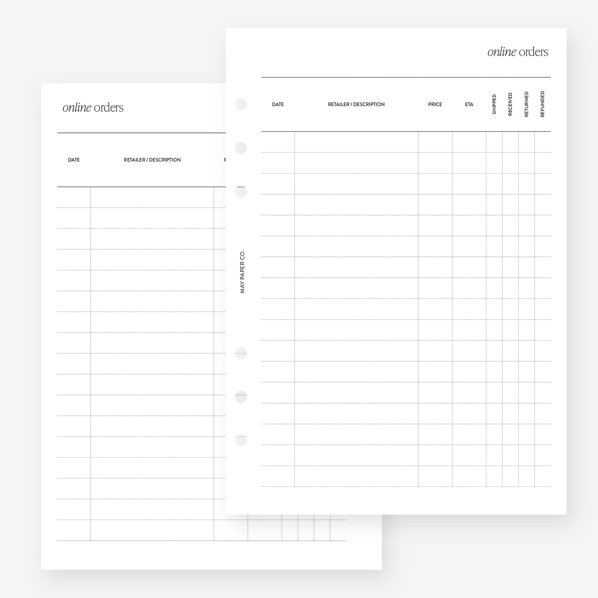 A5 Online Orders Planner Insert Agenda Refill for Filofax A5, Kikki K Large, LV GM sized 6 ring agendas, 5.8 x 8.3