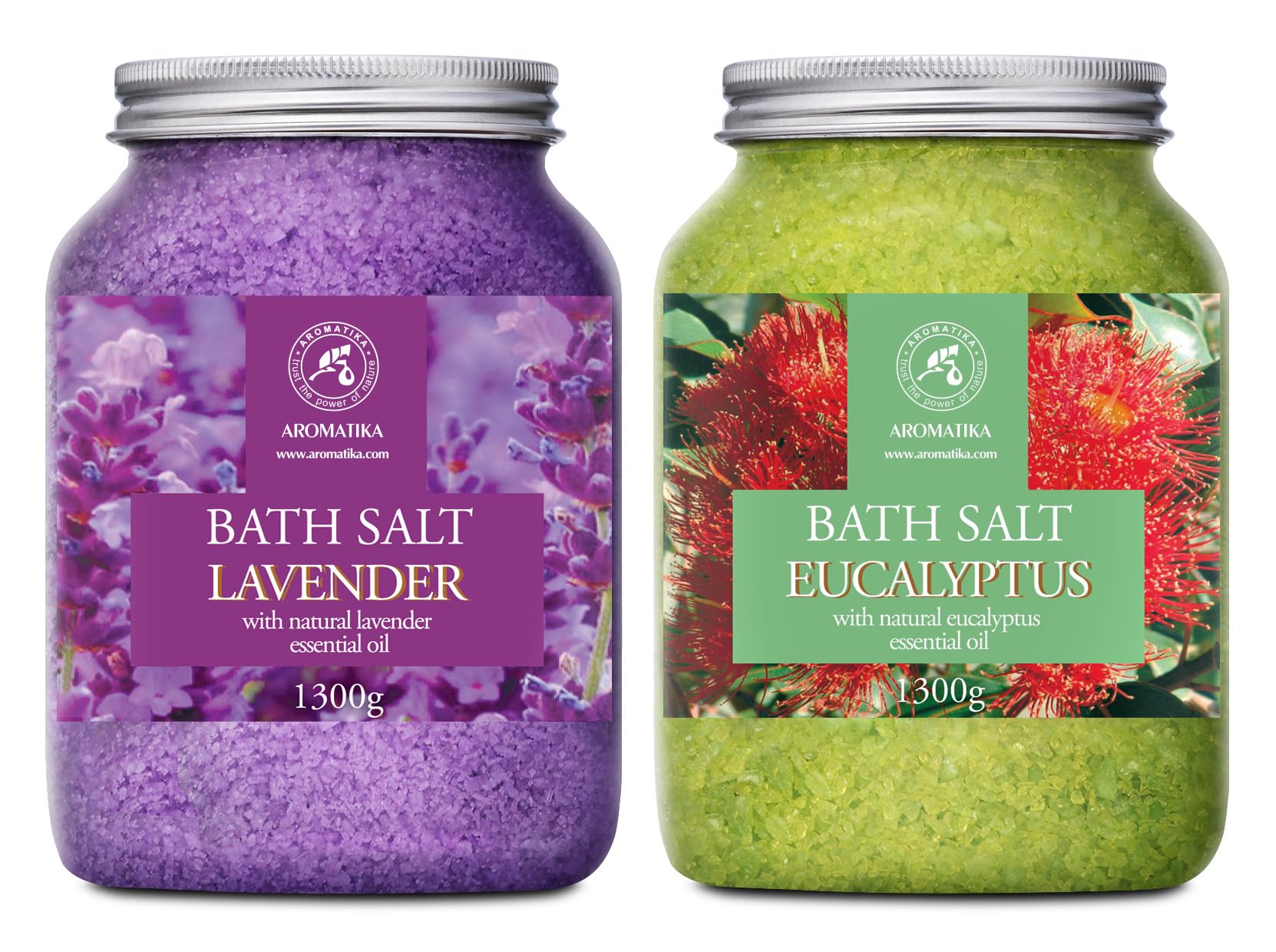Sali da Bagno Set Lavanda & Eucalipto 2х1300g - Sale Marino con Olio Essenziale di Lavanda - Olio Essenziale di Eucalipto - Bagno Rilassante - Cura del Corpo - Relax - Bellezza - Aromaterapia