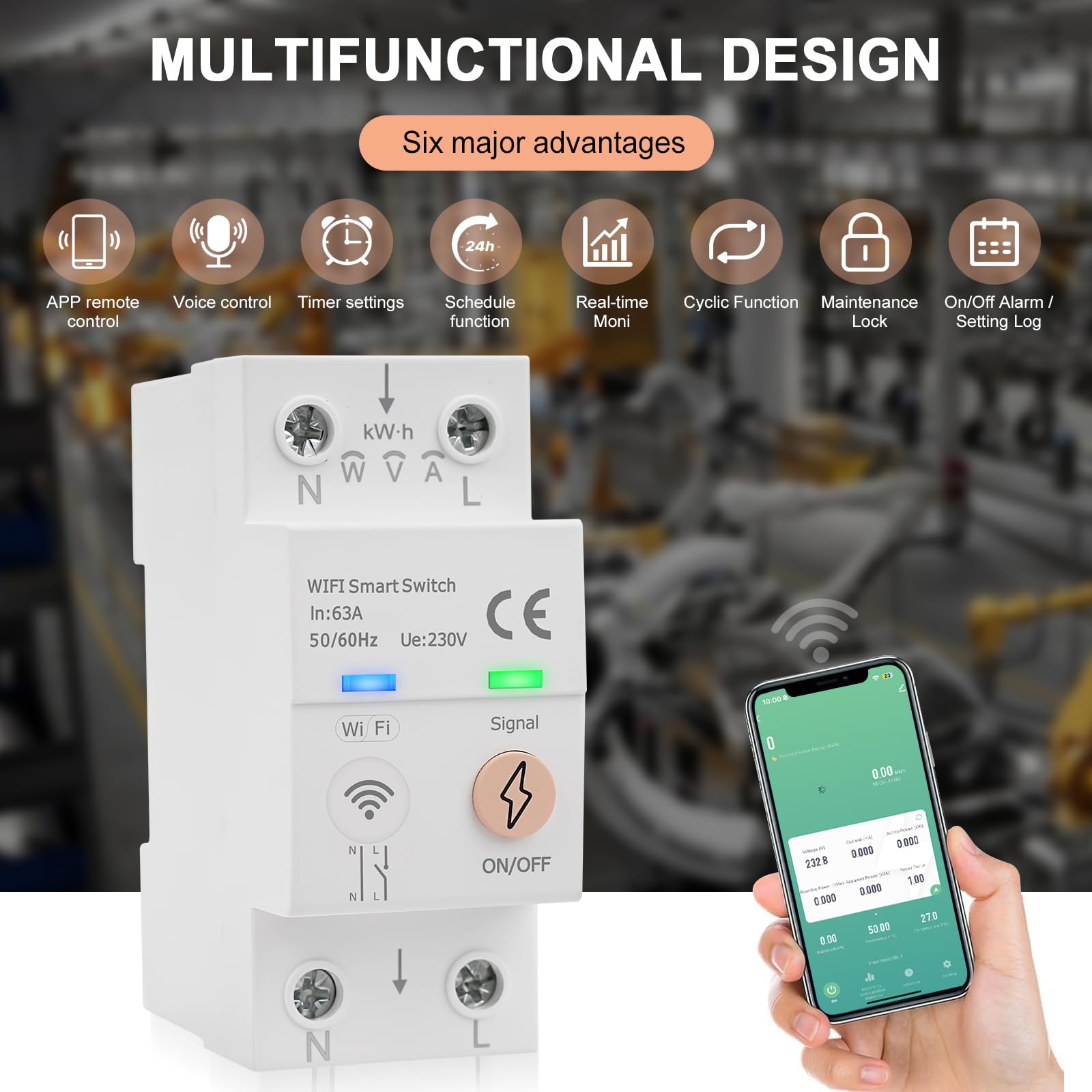 Interruptor wifi inteligente 63A Tuya Control por voz disyuntor wifi inteligente Medidor de Energía AC 80-300V interruptor remoto Protección contra sobrepresión sobrecorriente y sobrecarga
