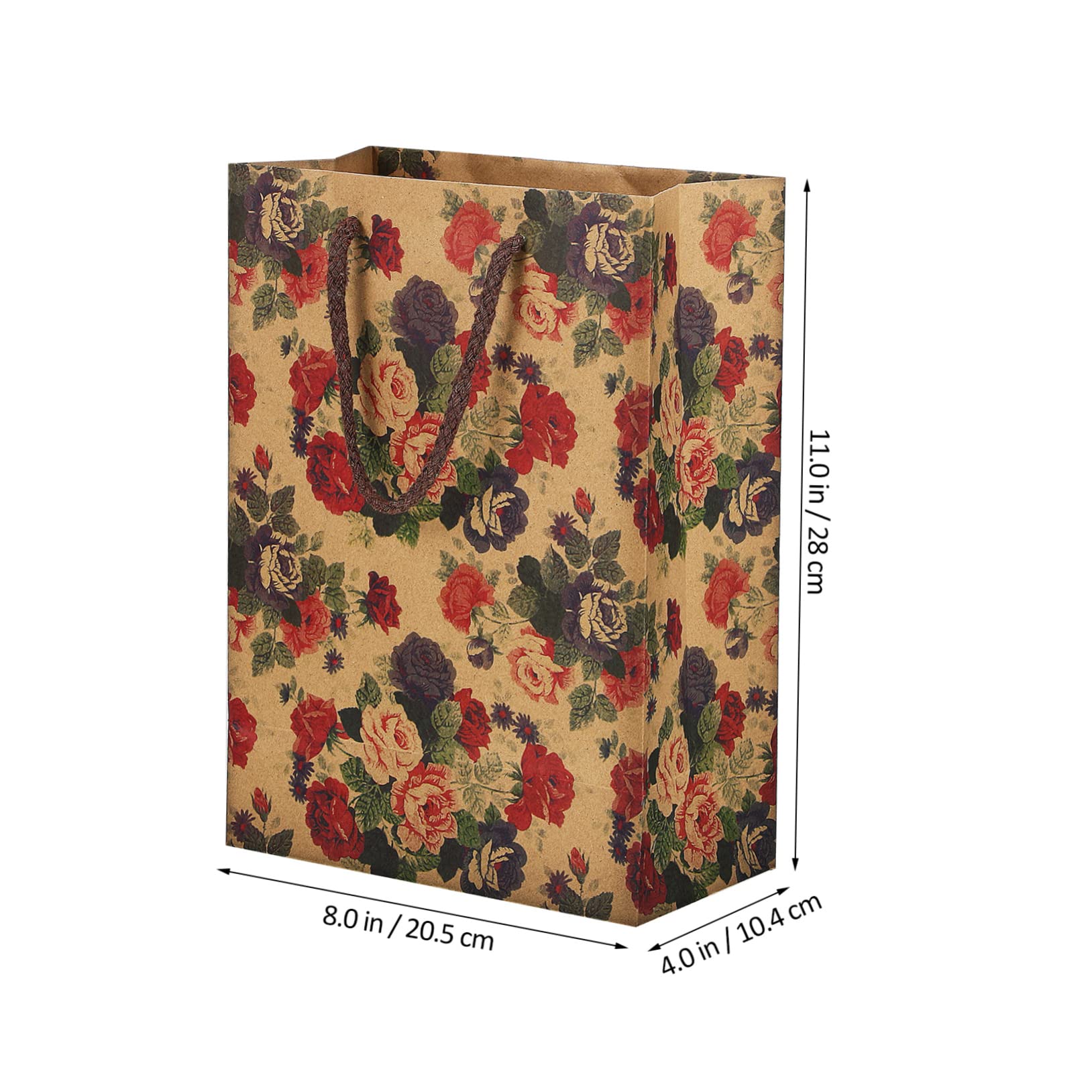 COLLBATH Geschenktüte Groß 40x30 Papiertüten mit Rosenmuster 12 Stück Kraftpapier Tragegriffe Stabilem Boden für Geburtstage und Einkaufen
