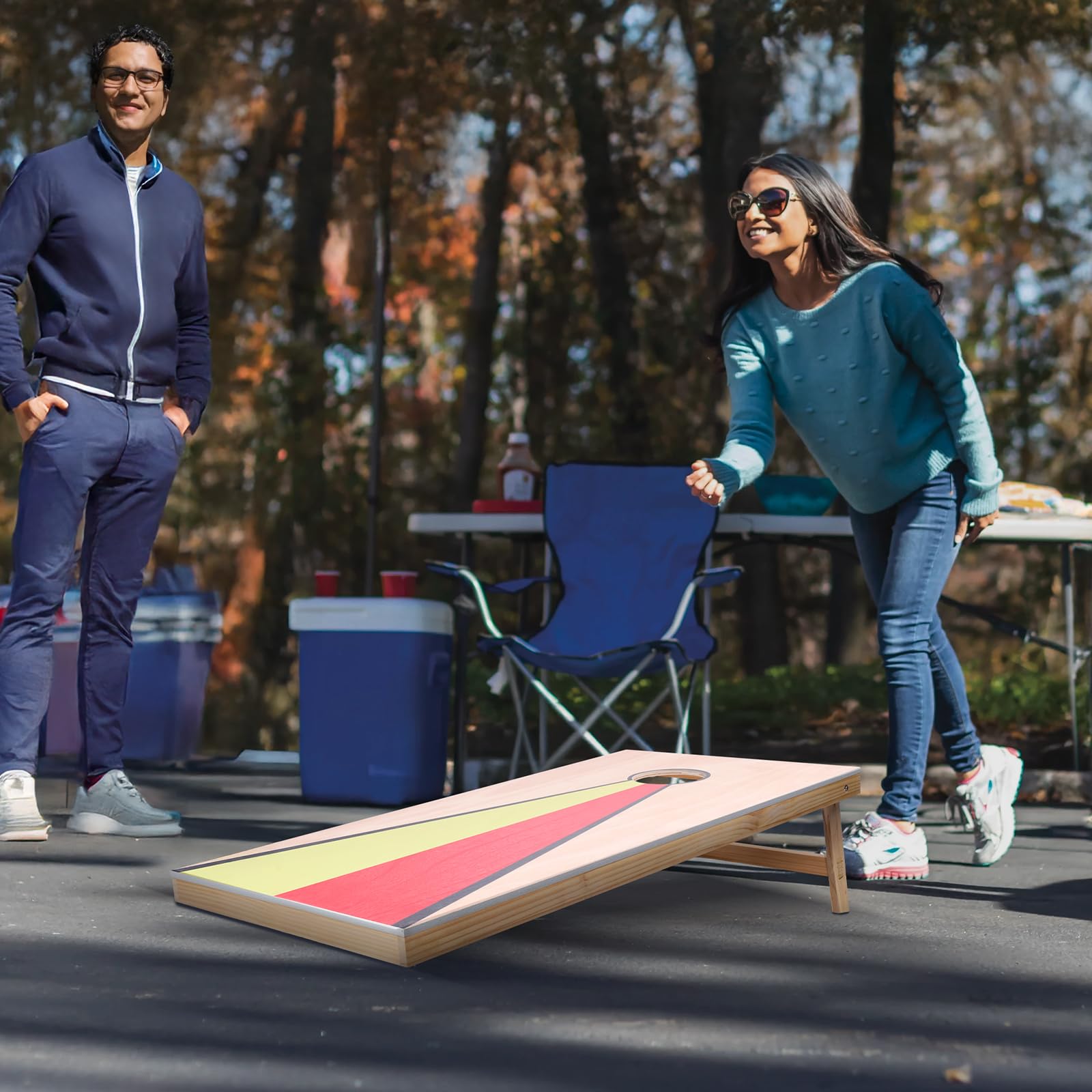 VEVOR Cornhole Spiel Set (1255 x 600 x 302 mm) Cornhole-Spielbretter, tragbares Wurfbrett aus Massivholz, Cornhole-Spiel für Erwachsene, inkl. 8 Sitzsäcken & Griff, für Garten Hinterhof Camping