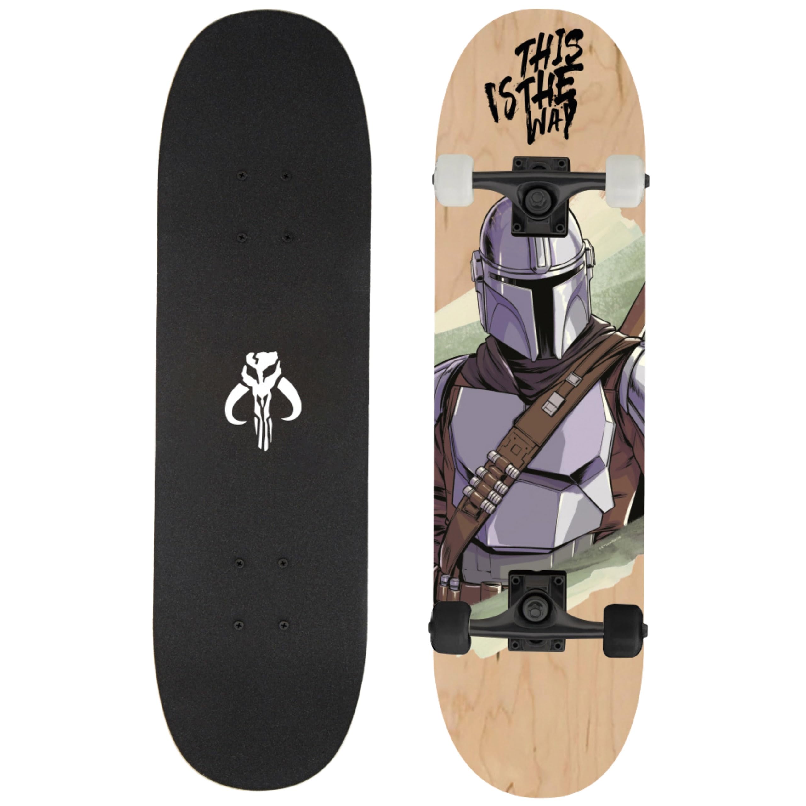 Wooden, YOUTH skateboard 79cm, non-slip deck, LARGE, up to 100kg (STAR WARS Mandalorian)