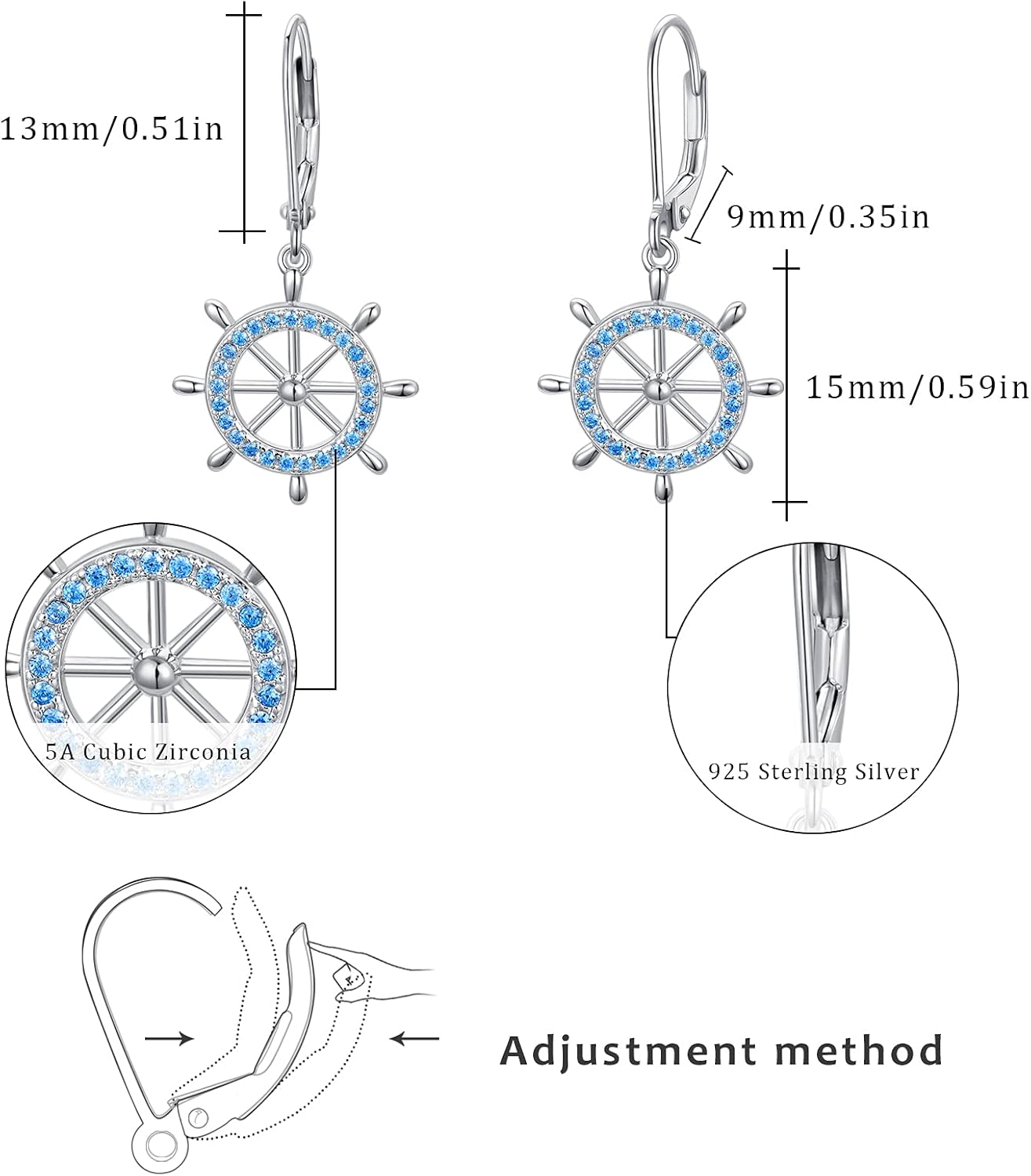 Nautical Sterling Silver Anchor/Compass/Rudder Stud Earrings - Oceans Sailor Jewelry Gifts for Women & Friends - Image 7