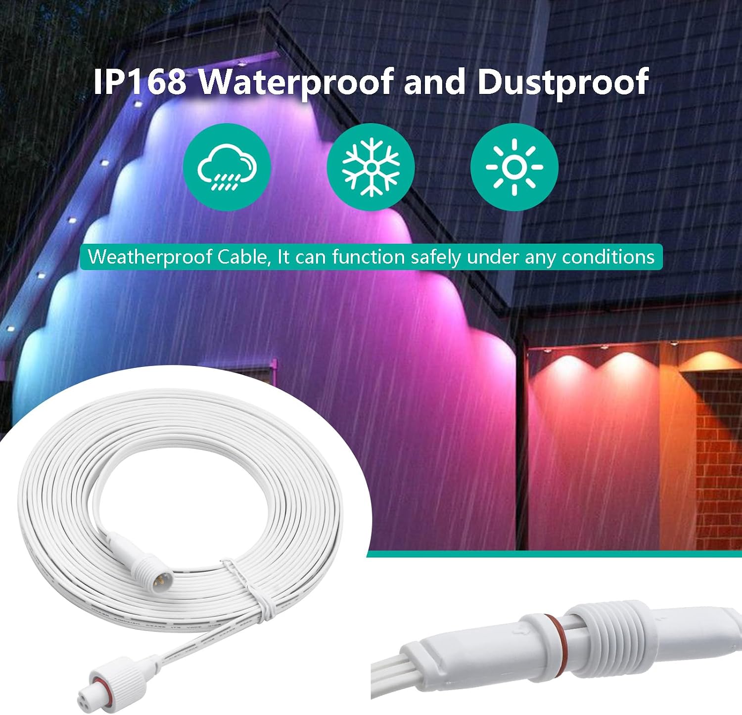 33FT Permanent Outdoor Lights Extension Cable for Go-vee H705 H706 H805 H806 Series（for Other Brands, Please Refer to The Size Drawing,Can only Connect to The Front with Lights）