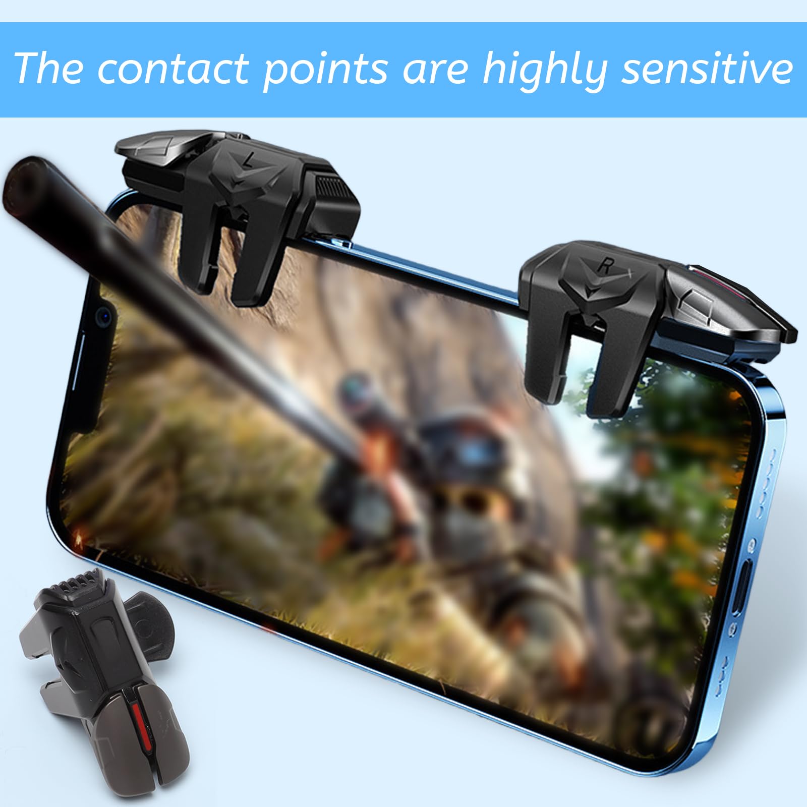 Manette Jeu Mobile Trigger Controller L1R1 L2R2, Manette Smartphone pour PUBG Mobile & Call of Duty Android iPhone iOS, Joystick Téléphone Portable & Accessoires Gaming avec Doigts Antidérapants