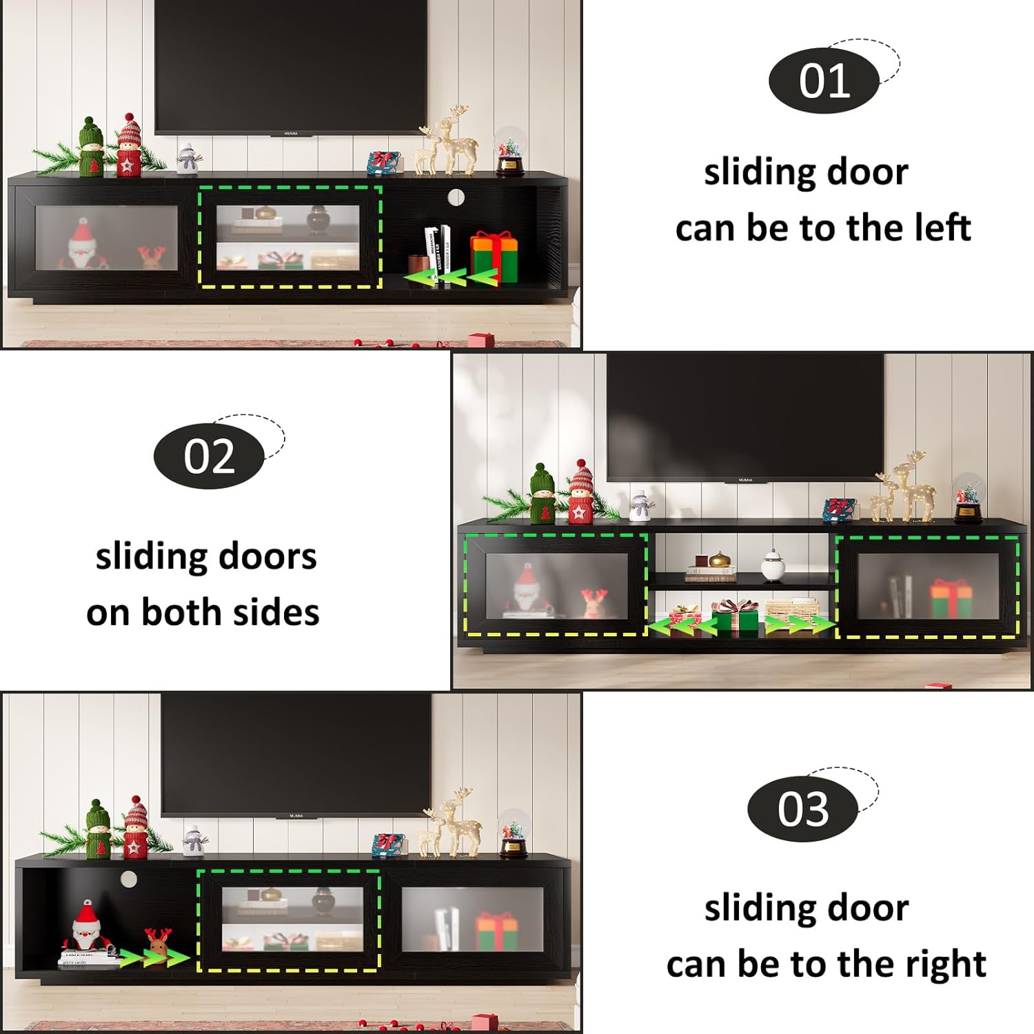 HSH Black TV Stand 70 Inch，Modern TV Console for Living Room and Under TVs Cabinet with Storage,Entertainment Center with Sliding Doors for 75" TVs,Media Console for Bedroom - Image 8