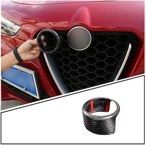 LLKUANG Cubierta de señal de fibra de carbono real para parrilla delantera de coche, soporte envolvente para Alfa Romeo Giulia Stelvio 2017-2020