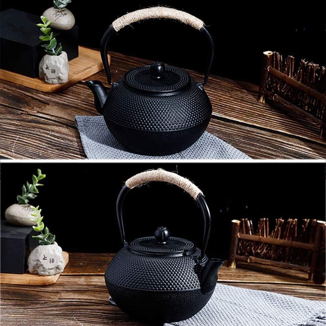 Tetera Juego de colador de infusor de Tetera de Hierro Fundido para Tetera, Color Negro con Filtro de Acero Inoxidable, 1,2 l Tetera Hierro Fundido