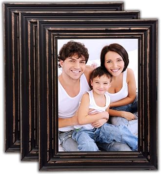 Bamber Wood 8x10 Picture Frames Set Black Rustic Wooden Vintage Retro Photo Frame for Wall and Tabletop Wedding Family, Pack of 3