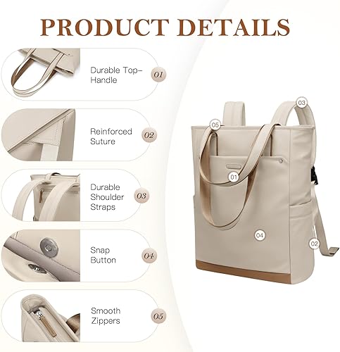 Miniatura 5 de Mochila convertible para laptop para mujeres y hombres, mochila de mano para profesores, para la universidad, trabajo, enfermera, viajes, ocio, 16