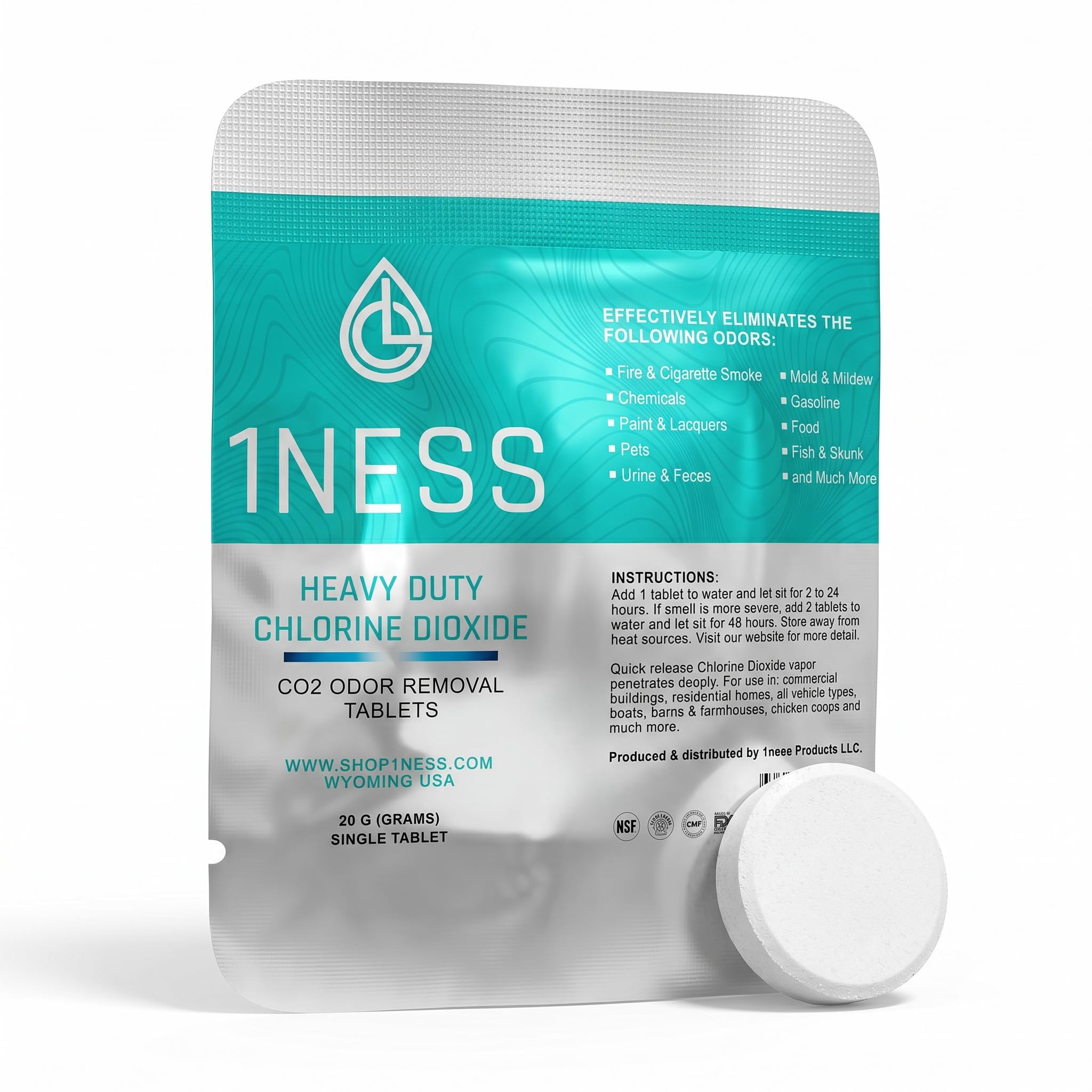 1ness Extra Strenth Premium Heavy Duty Chlorine Dioxide Odor Neutralizing Tablet | 20g (Pack of 1) | Deep Penetrating CLO2 Odor Removal for Home & Commercial Use
