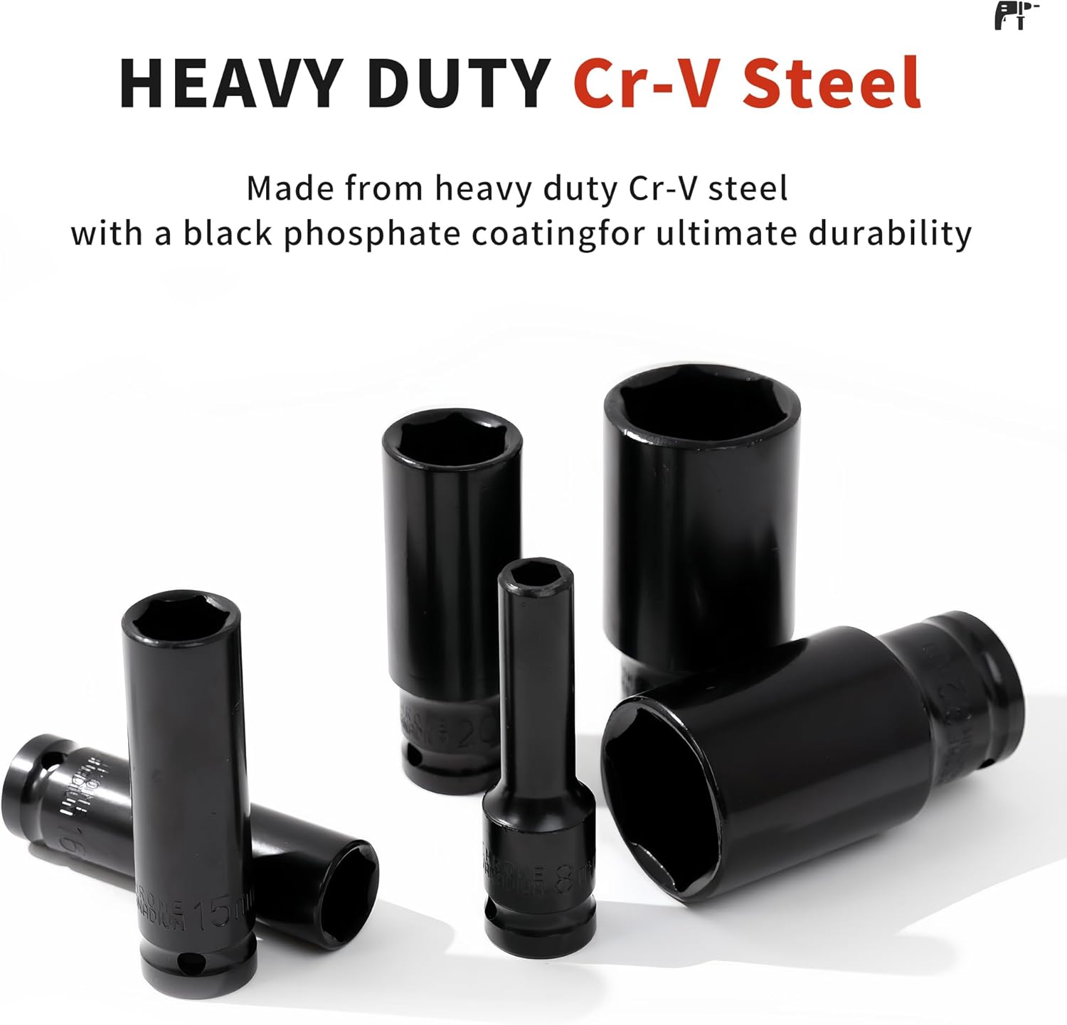 20 PCS 1/2-Inch Drive Deep Impact Socket Set, CR-V, 6 Point, 8mm to 32mm, Metric, Deep
