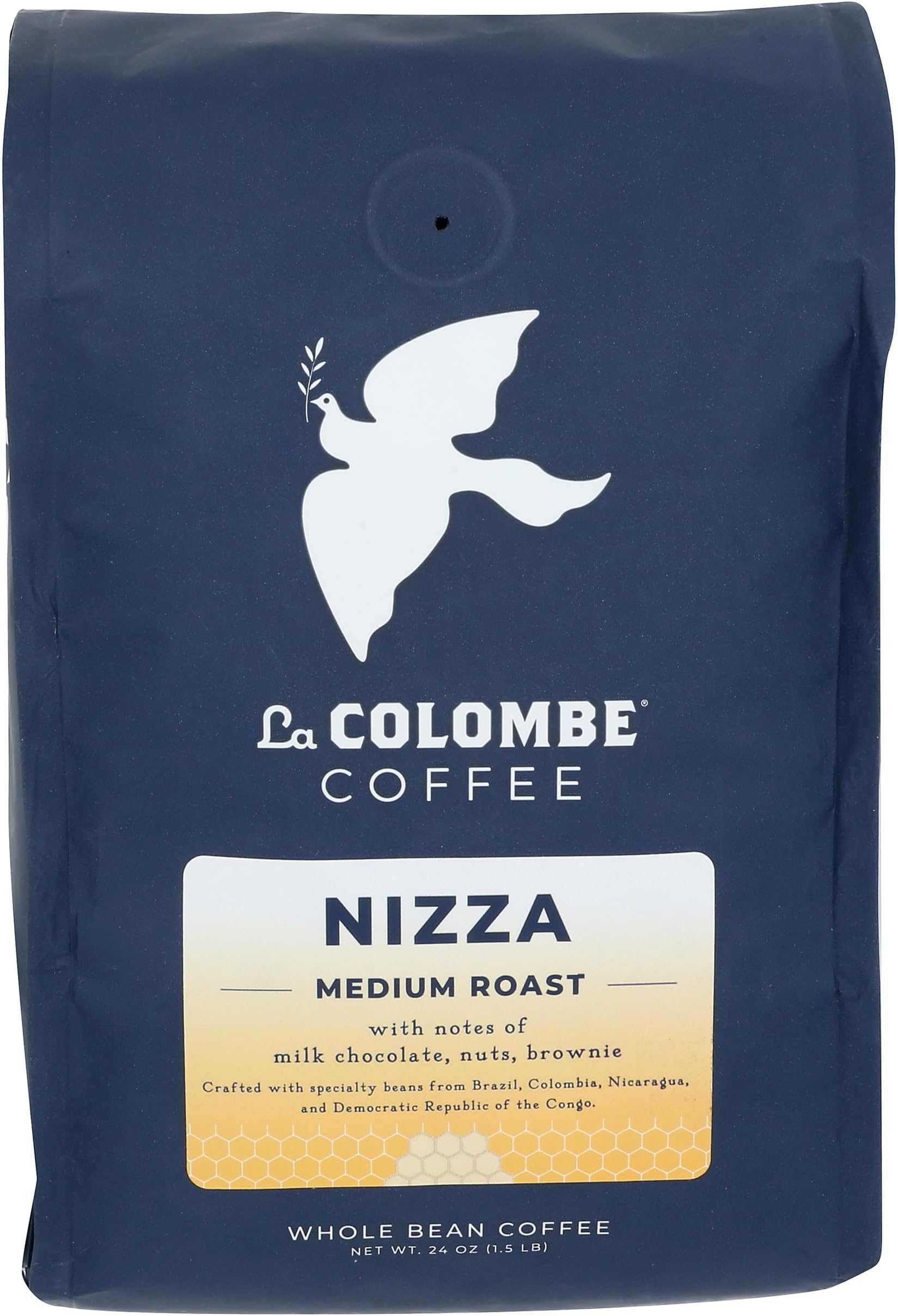 La Colombe Nizza Medium Roast Whole Bean Coffee - Notes of Milk Chocolate, Nuts & Brownie with Honey-Sweet Roasted Nuttiness, 24 Ounce (Pack of 1)