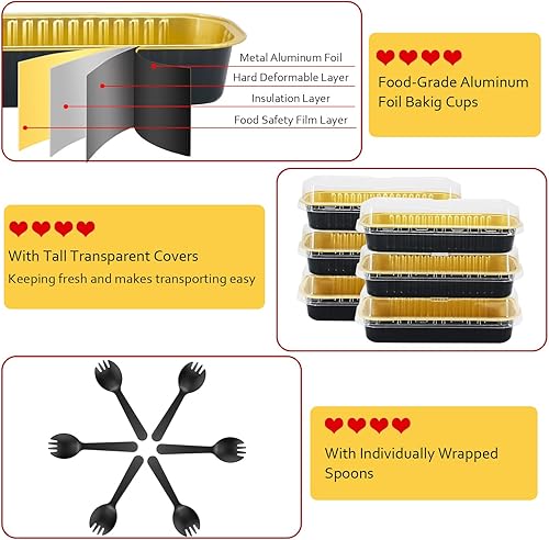 Miniatura 5 de LNYZQUS Mini moldes para pan con tapas, paquete de 100 moldes de papel de aluminio de 6.8 onzas, moldes para hornear cupcakes, moldes desechables,