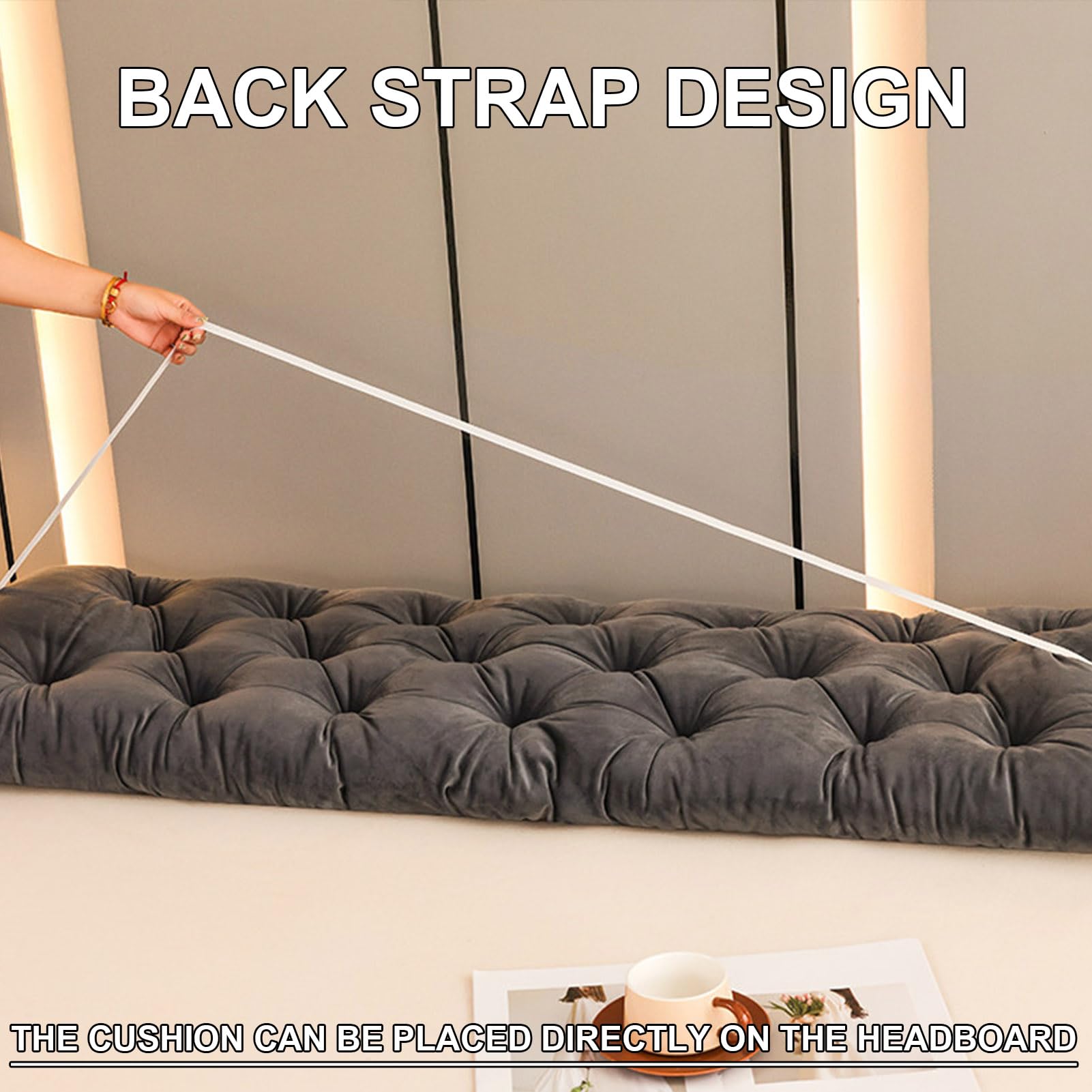 Cuscino Testata Letto Rettangolare,Grande Cuneo Divano Letto con Rullo | Schienale Da Lettura Imbottito in Cotone PP,Cuscino Di Supporto Lombare, Letto Imbottito Con Fascia Elastica
